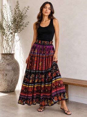 Phool Maxi Skirt Floral Pull-on Peasant Boho Maxi Skirt XL